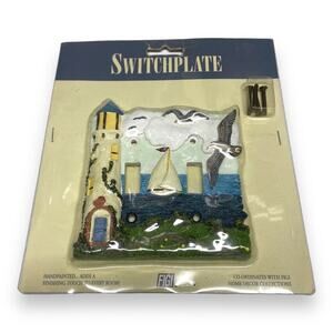Figi Vintage Double Light Switchplate Cover Lighthouse Sailboat New England NEW